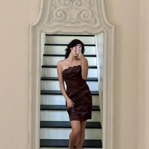 Vintage Y2K Jessica McClintock Satin Strapless Mini Dress